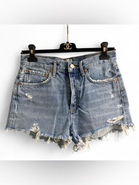 AGOLDE Parker vintage cutoff denim shorts distressed raw frayed hem size 25